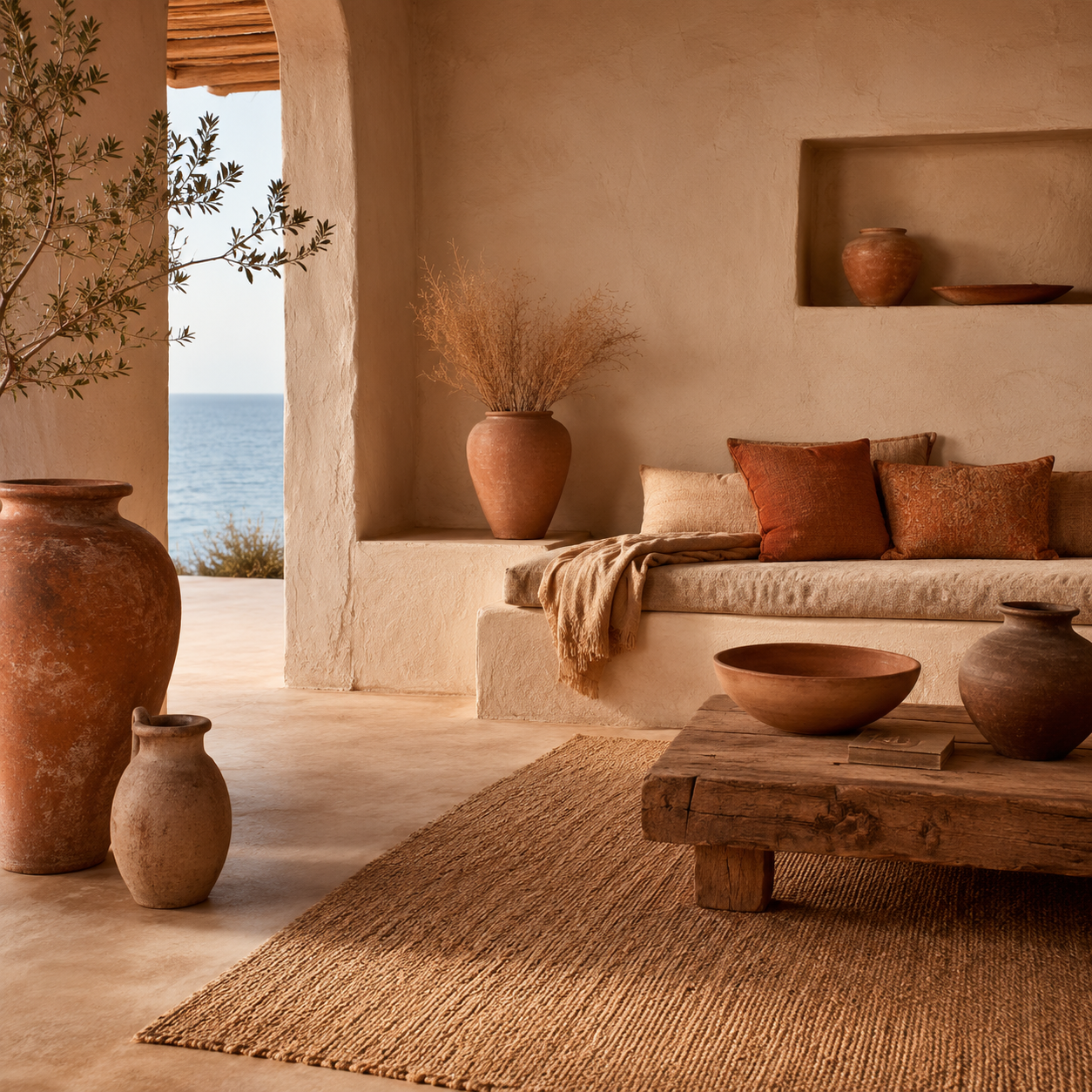 Terracotta Earthy — Clay, rust and sand tones grounded with jute and wood.